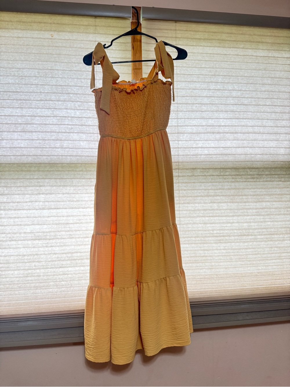 Hem & Thread Something About Her Tie-Strap Smocked Midi Dress - Gold